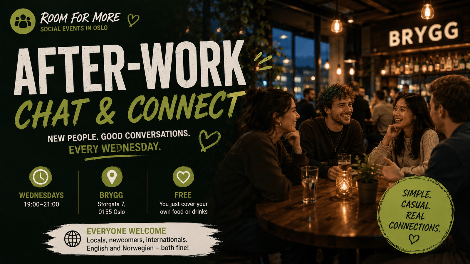 After-work mingle: meet people in Oslo (every Wednesday) cover