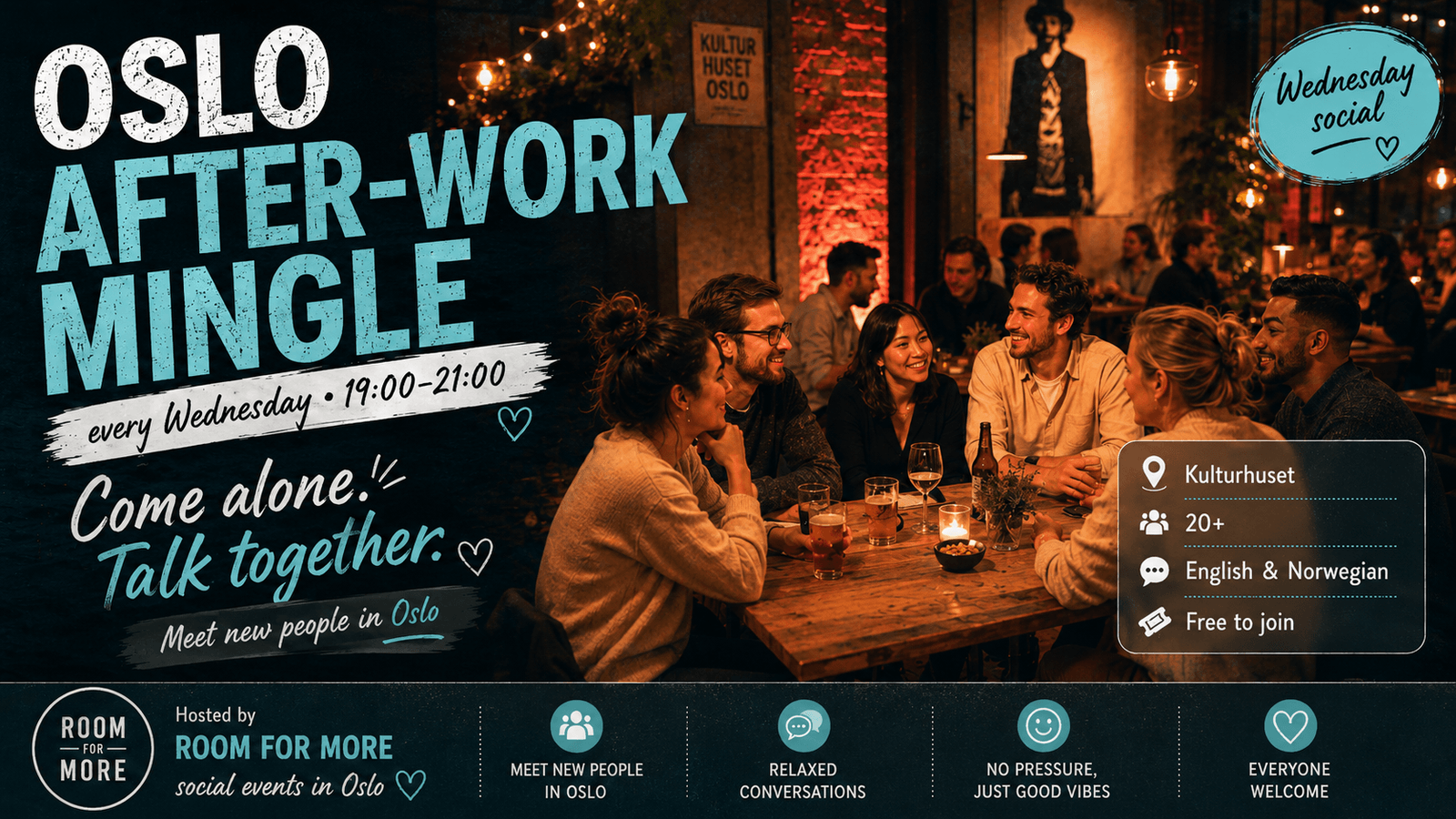 After-work mingle: meet people in Oslo (every Wednesday) cover
