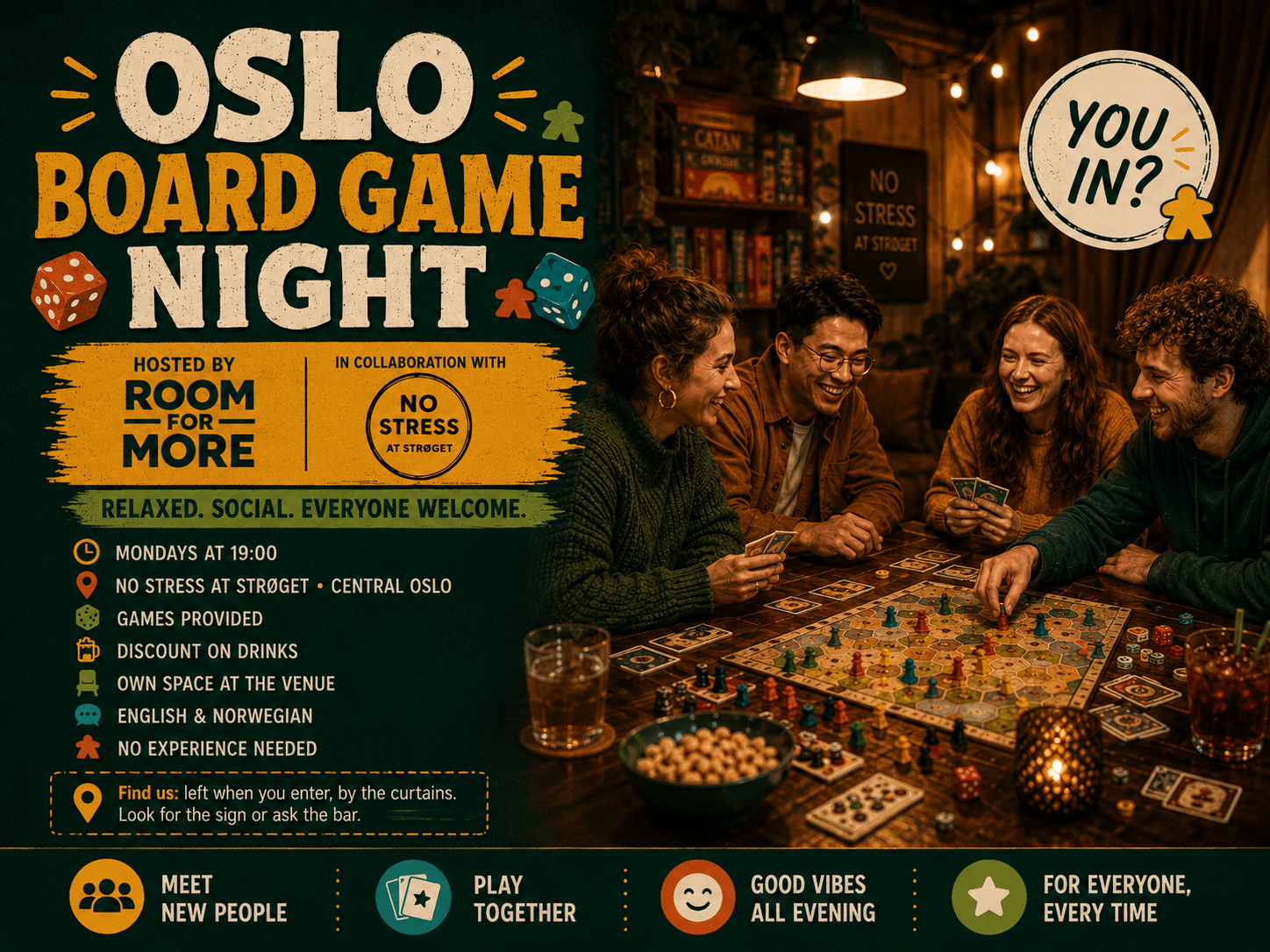Monday board games in Oslo (No Stress at Strøget) cover