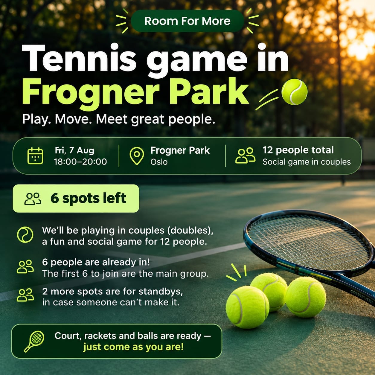 Friday after-work tennis in Frogner Park, event image