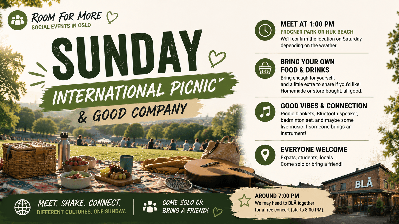 Sunday international picnic and live music with Denis (co-hosted) cover