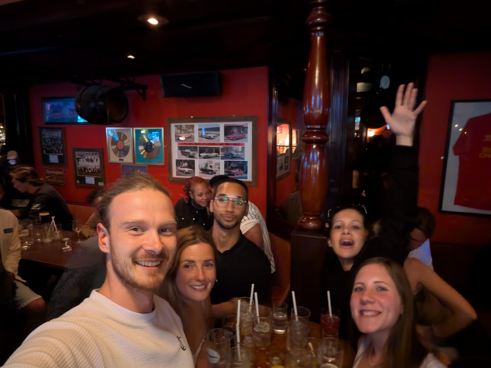 Some of the group at the pub, all smiles